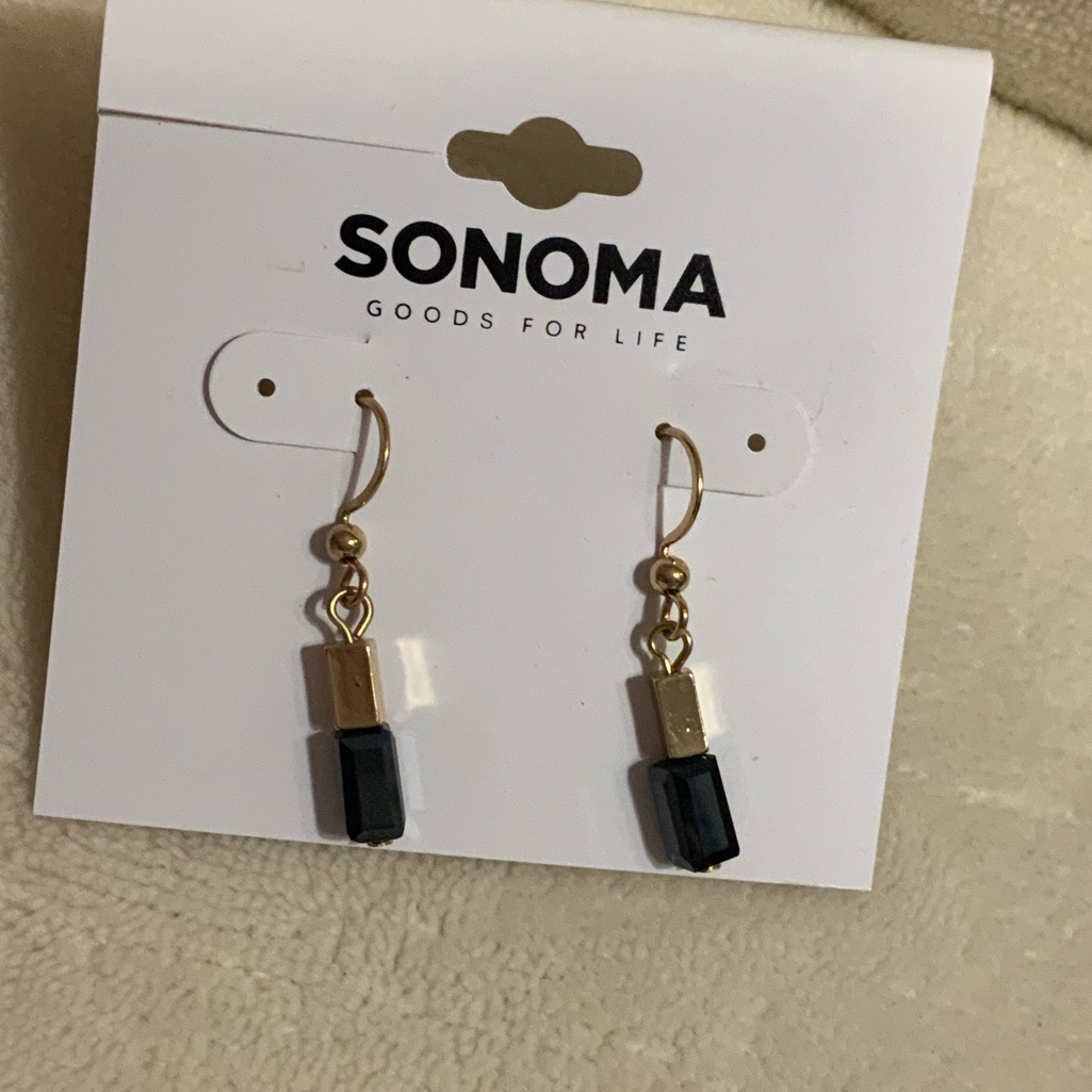 Sonoma Rectangular Dangle Gold Tone With Black Cubes Fish Hook